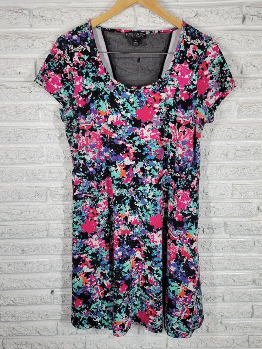 Forever 21 Floral Mini Dress 2X Plus Fit Flare Mesh Back Cap Sleeve WAT22E